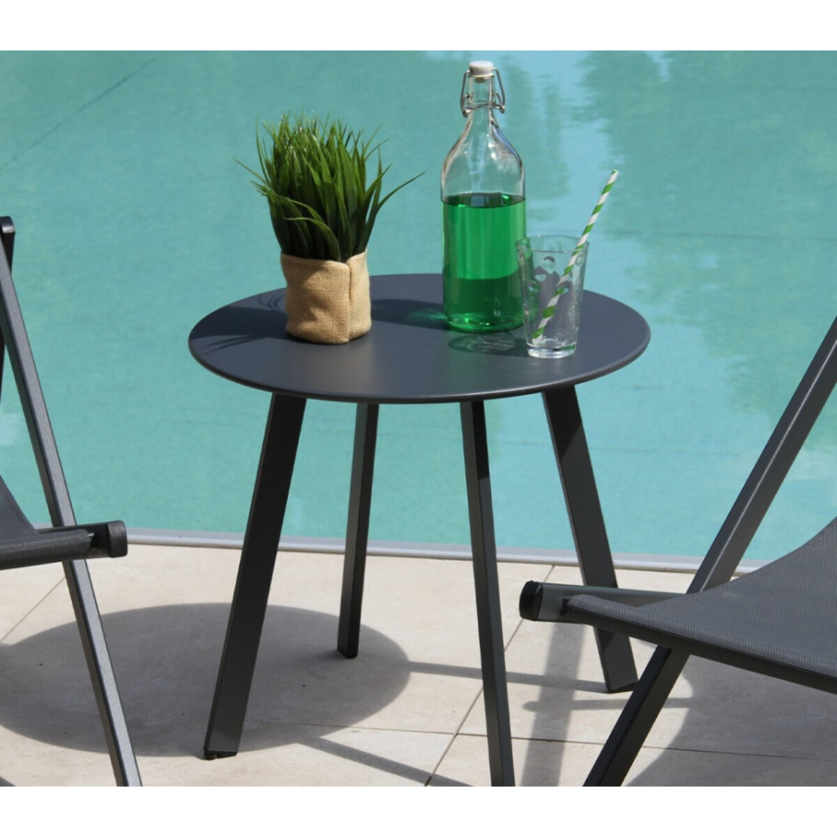 Salon de jardin en aluminium - 2 places - bleu canard - ATHOS