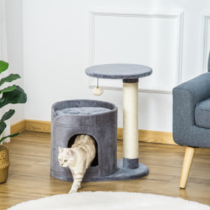 Árbol Rascador para Gatos Pequeño Altura 59 cm con Cueva Poste de Sisal y Bola