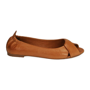 Ballerine open toe cognac in pelle