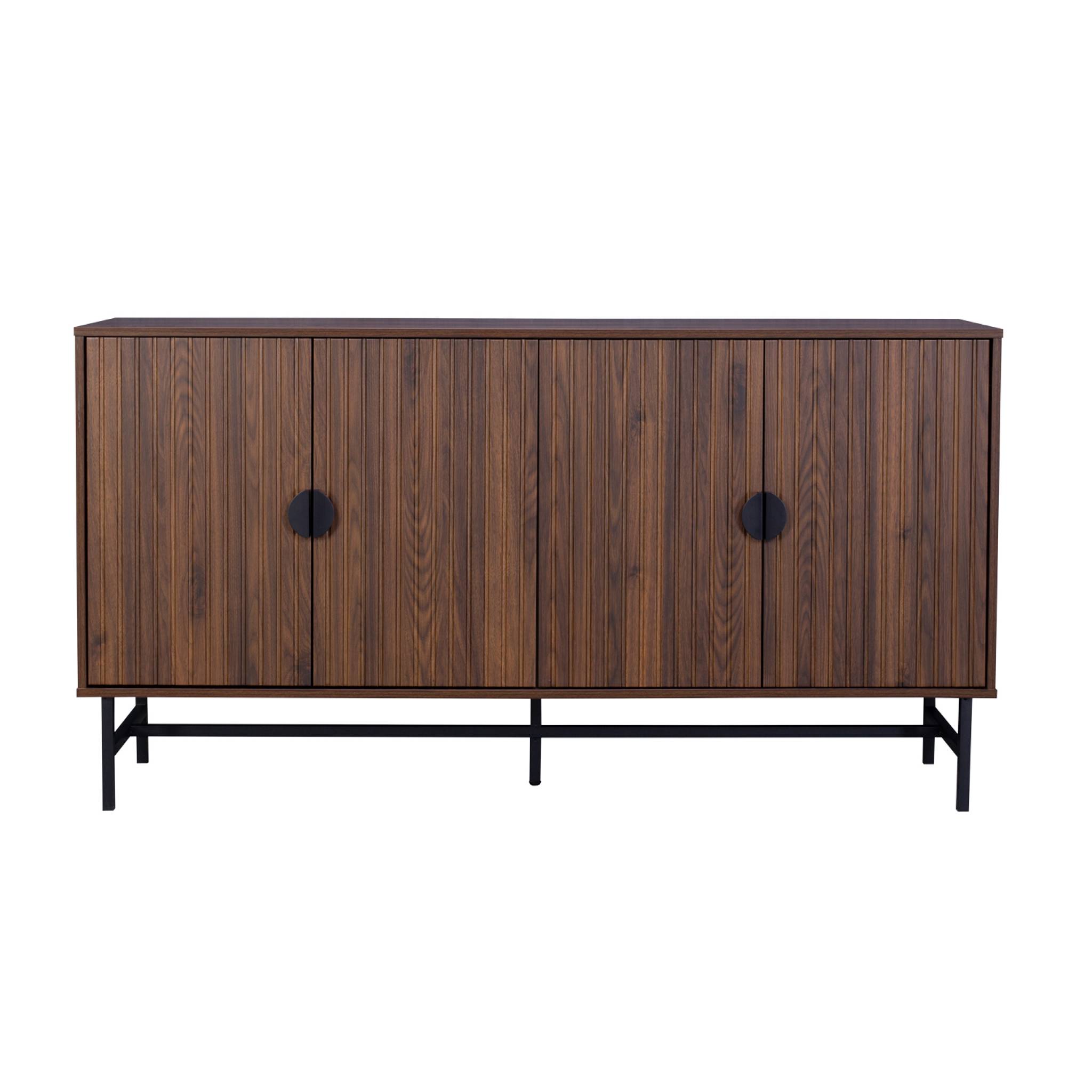 Buffet de rangement effet bois foncé. Bazalt. quatre portes. deux étagères. buffet haut. vaisselier. L 157.5 x l 39 x H 83cm