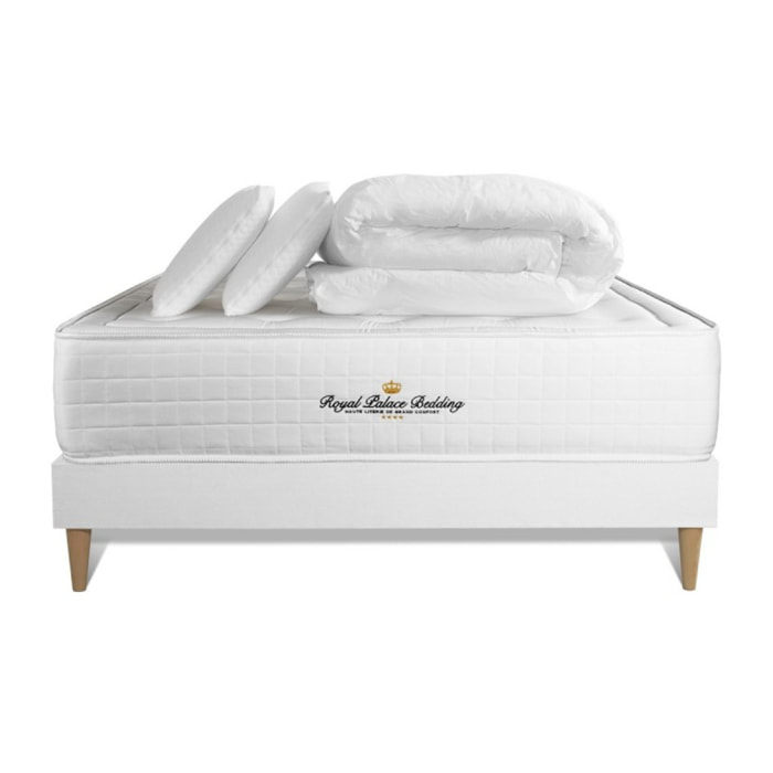 Pack matelas à mémoire de forme maxi épaisseur Buckingham + sommier KIT blanc + 2 oreillers de mémoire de forme + 1 couette 250 + Sommier tapissier en kit cm d'épaisseur - Matelas à Mémoire de forme de 30cm d'épaisseur