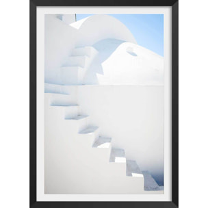 Poster escaliers sur oia Affiche + cadre en bois - Noir