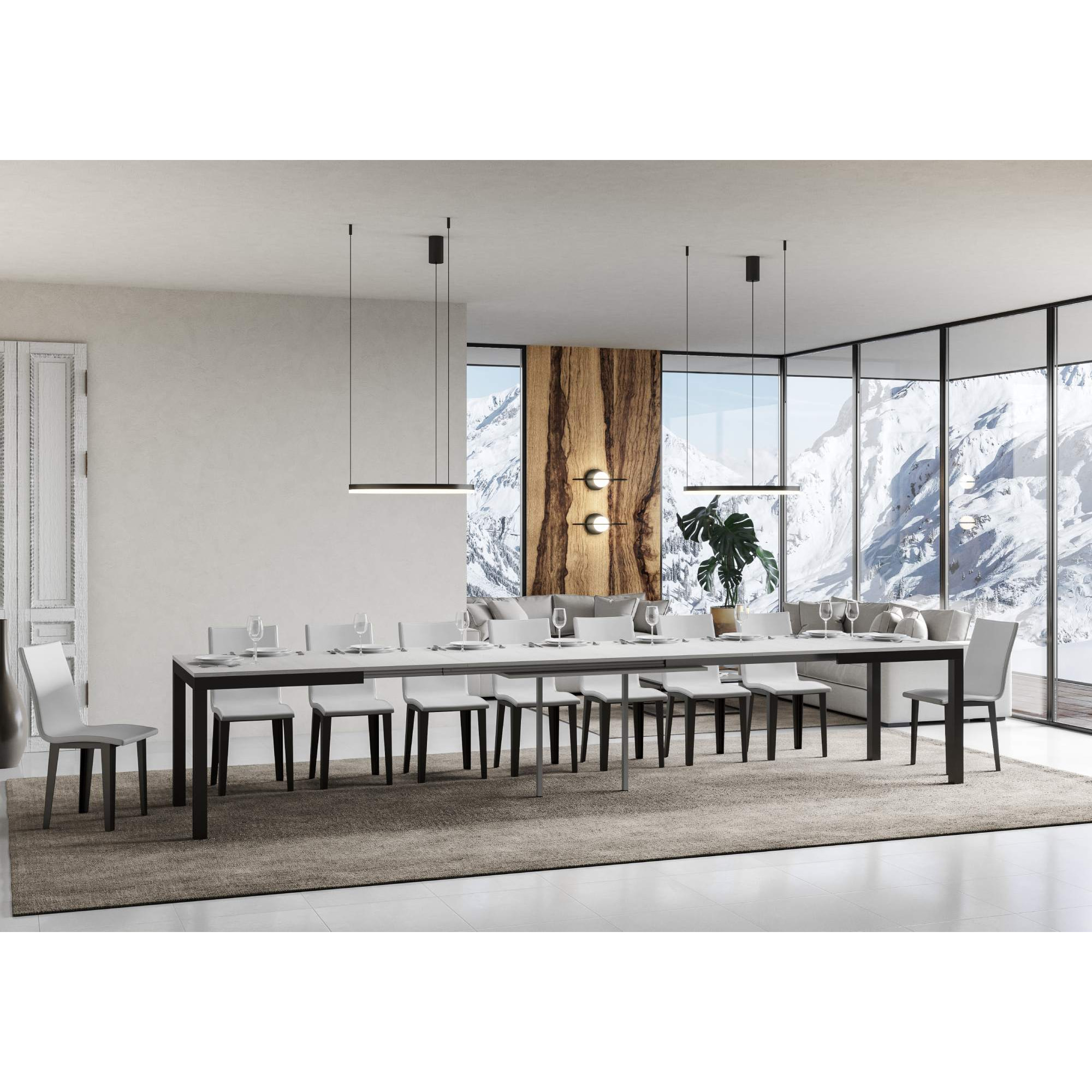 Table extensible 90x160/420 cm Everyday Evolution Frêne Blanc cadre Anthracite