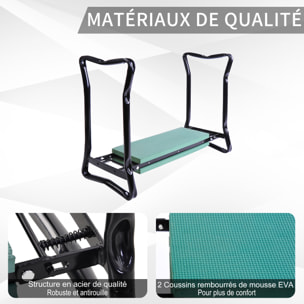 Tabouret de jardin pliable agenouilloir de jardin siège jardinage avec coussin acier EVA noir vert