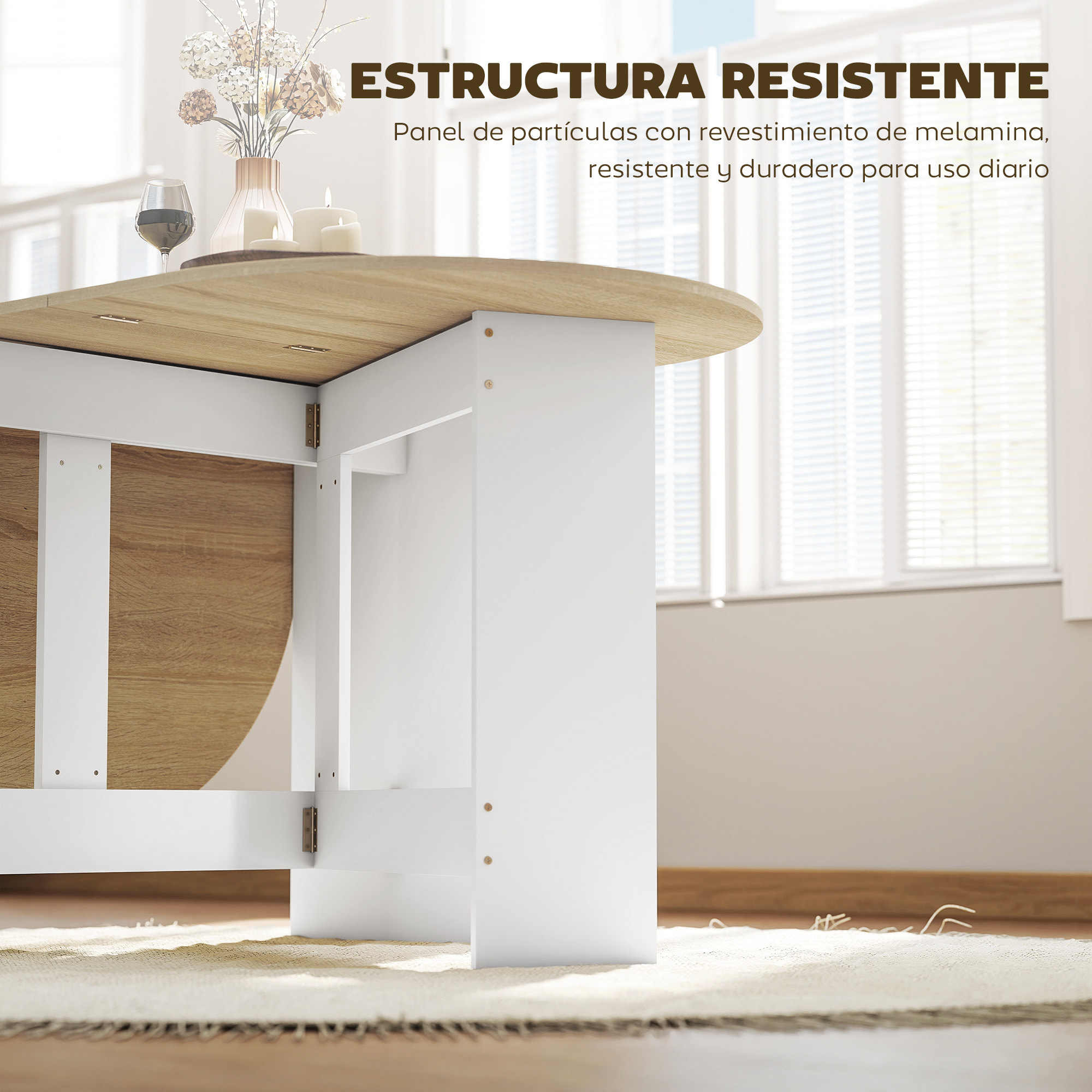 Mesa Plegable de Comedor, Mesa de Cocina Plegable Ovalada, con Alas Abatibles, Hasta 6 Personas, para Comedor, Salón, Espacio Pequeño, 163x80x75 cm, Natural