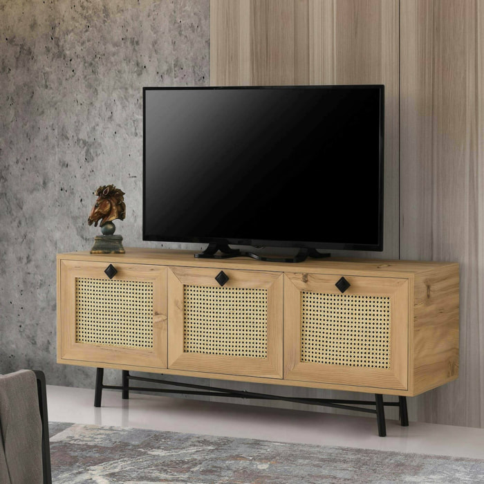 Mobile porta TV Assemini, Credenza da soggiorno, Armadio basso per TV, Base parete attrezzata, 140x40h60 cm, Quercia e Nero