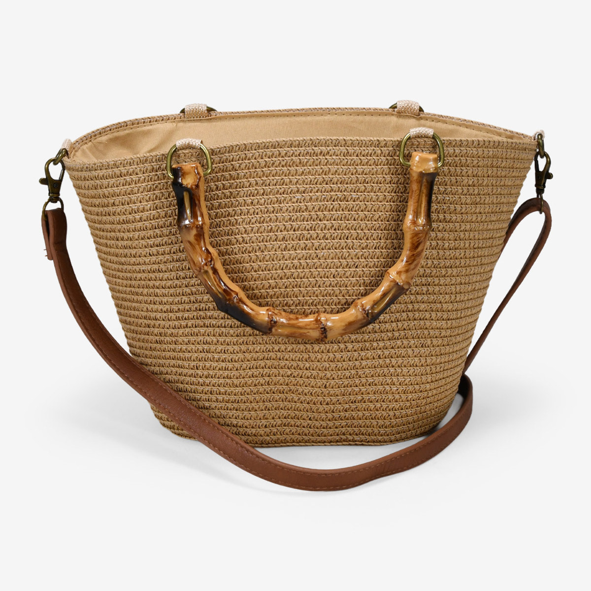 Bolso de mano tostado asas de bambú