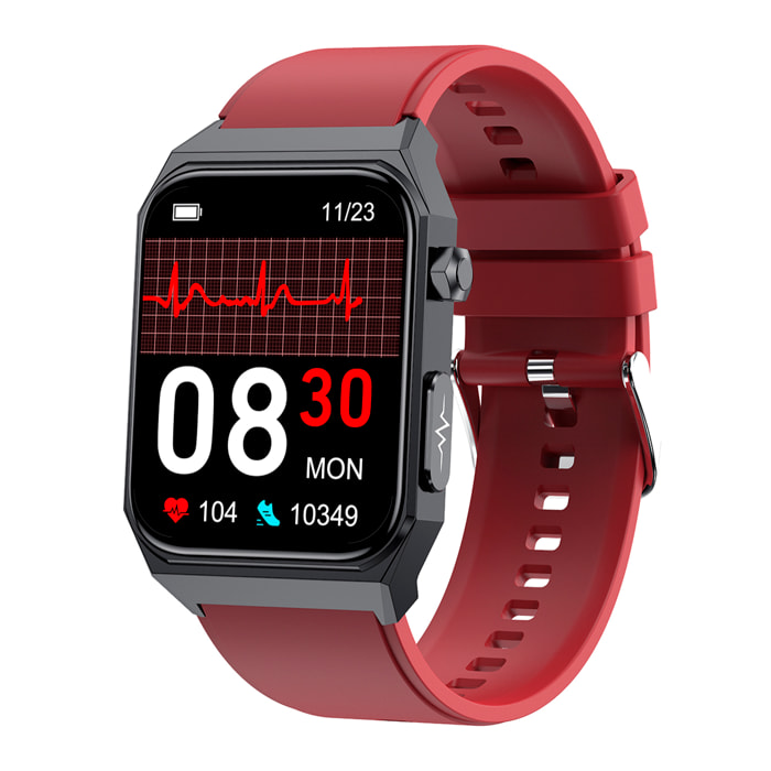 Smartwatch E530 con detección de glucosa en sangre, monitor de tensión y O2. ECG con medición en pecho. Pantalla de 1,91.