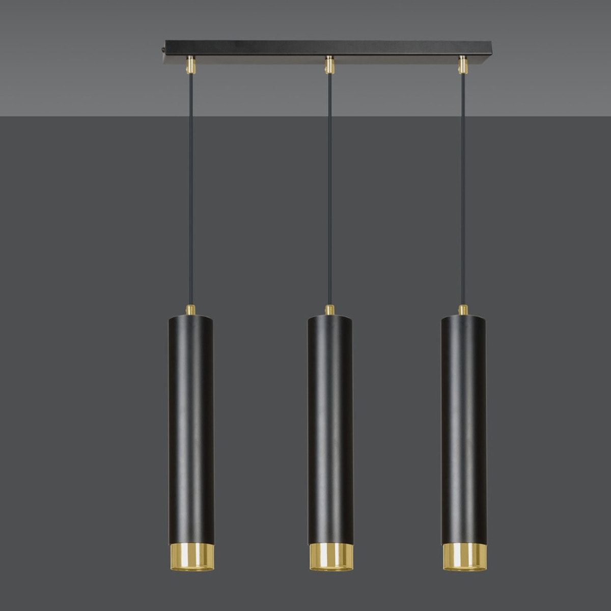 Lampada a sospensione KIBO in acciaio nero opaco e oro
