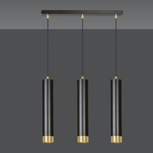 Lampada a sospensione KIBO in acciaio nero opaco e oro