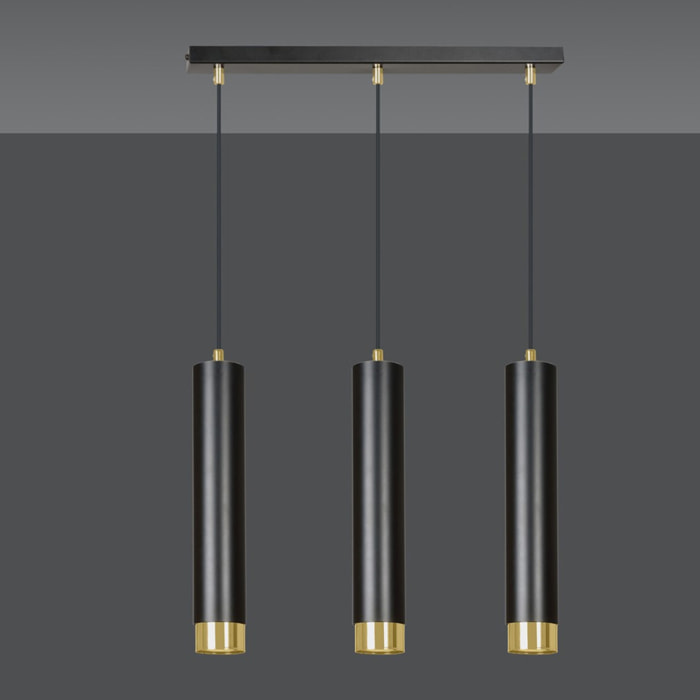 Lampada a sospensione KIBO in acciaio nero opaco e oro