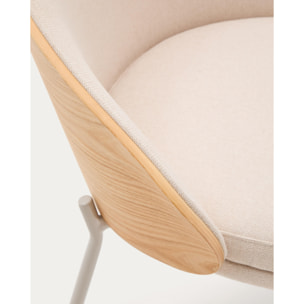 Kave Home - Sedia Eamy in ciniglia beige, impiallacciato in frassino con rifinitura naturale e metallo