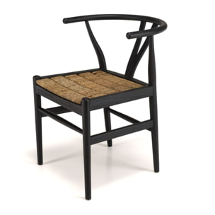 SIXTINE - Chaise noire en bois de teck recyclé dossier arrondi