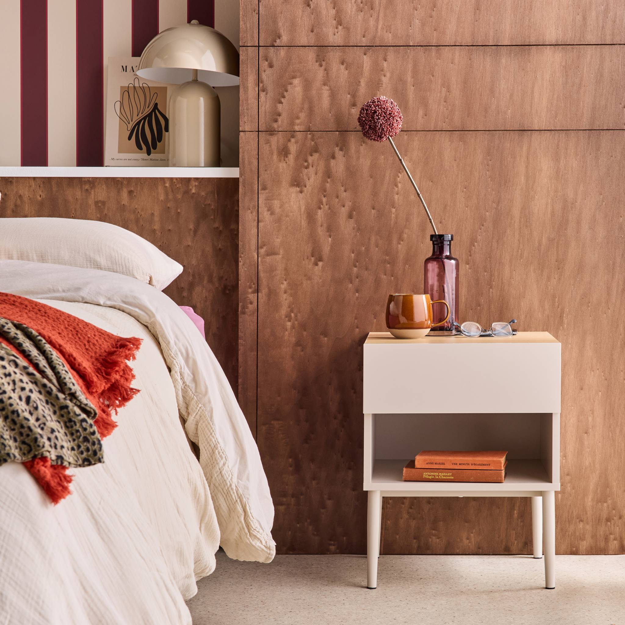 Table de chevet métal et décor bois 1 tiroir 1 niche  ASHTON