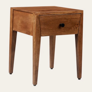 Table de chevet Boma -bois massif de mangue-couleur noyer 35 x 45 x 35 cm