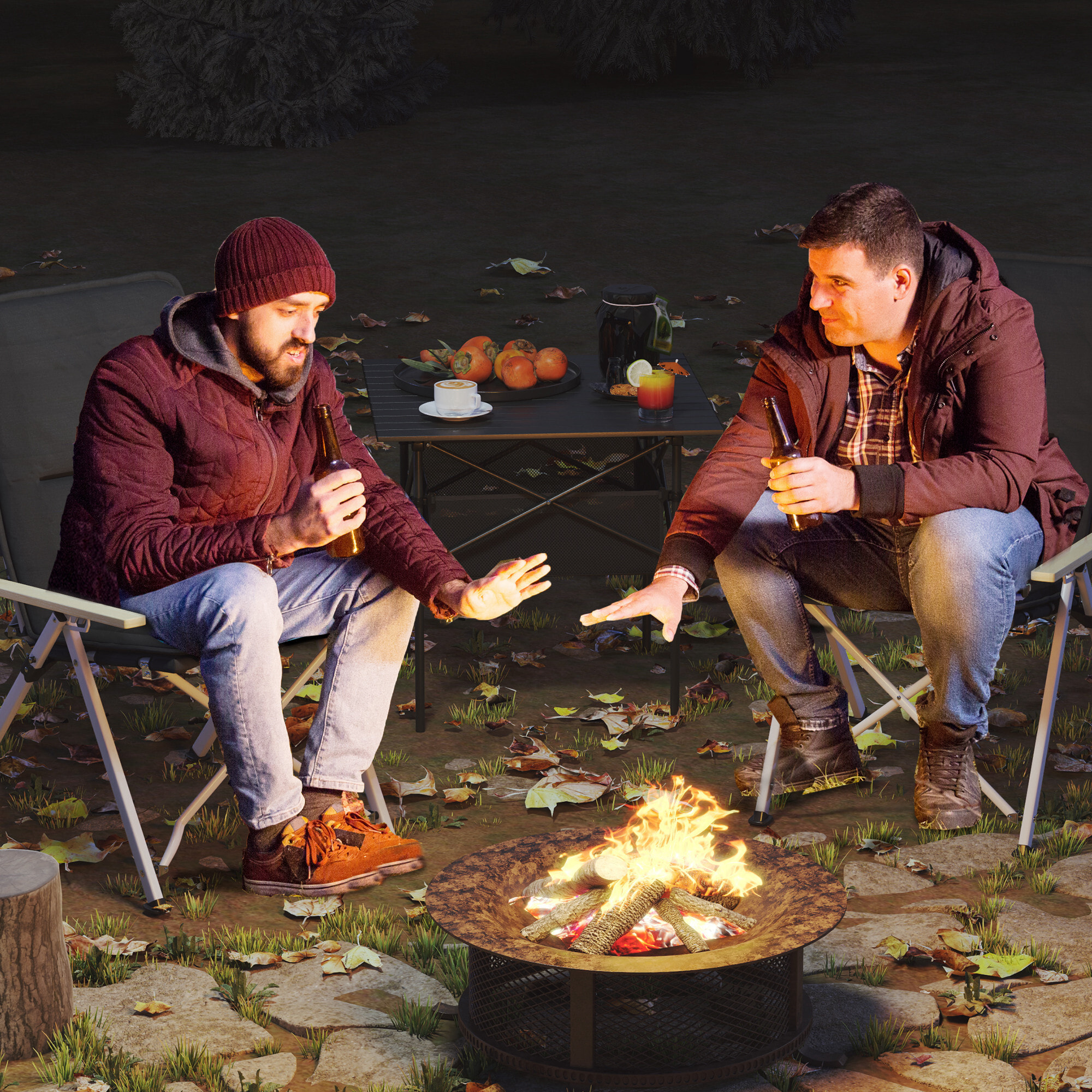 2 Sillas de Camping Plegables de Aluminio Sillas de Jardín Portátiles con Respaldo Alto Ajustable Reposabrazos de Madera y Bolsa de Transporte para Exterior 59x67x96 cm Negro