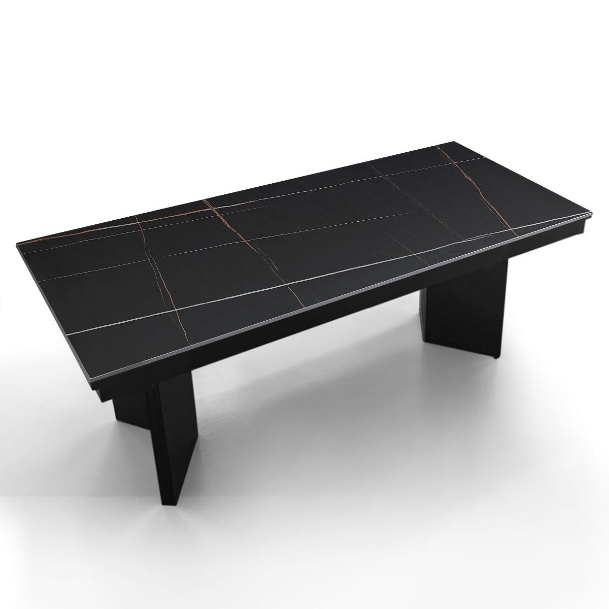 Table à manger extensible Tomasucci LELO, en céramique, marbre noir, gris, 200/258/316/374 × 100 × 75 cm