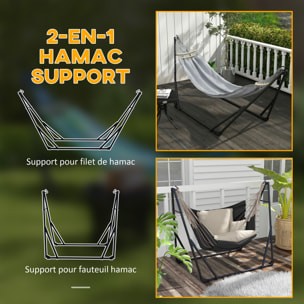 Hamac pliable complet - support acier, toile hamac coton - support 2 en 1 hamac chaise suspendue - noir gris