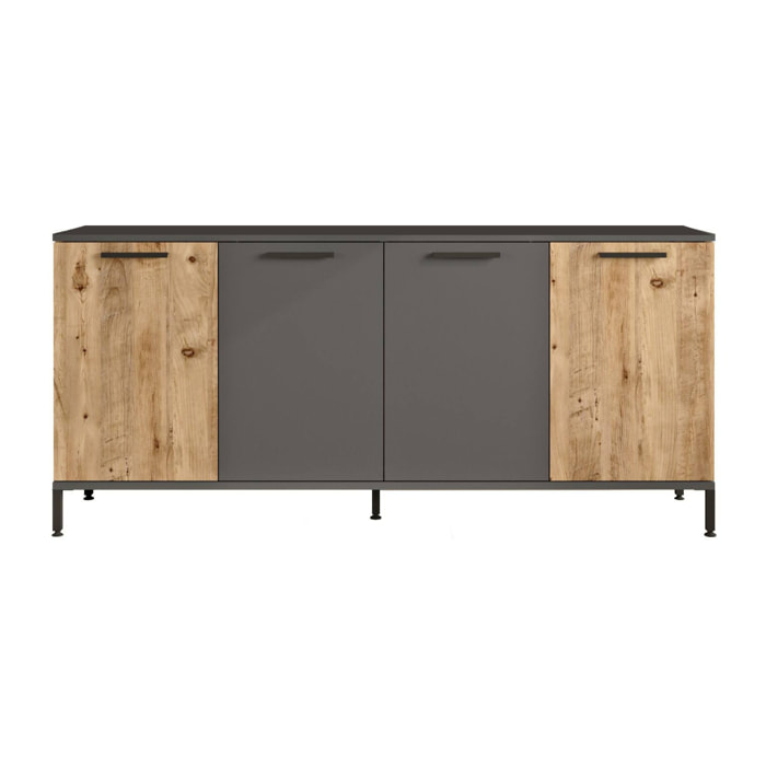 Credenza Bratislava, Buffet da soggiorno, Madia da salotto, Dispensa da cucina, 160x40 h72 cm, Quercia e Antracite