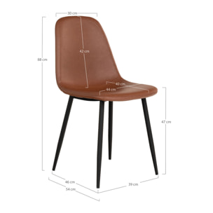 Set 2 sedie da pranzo Stockholm in ecopelle marrone vintage con gambe nere
