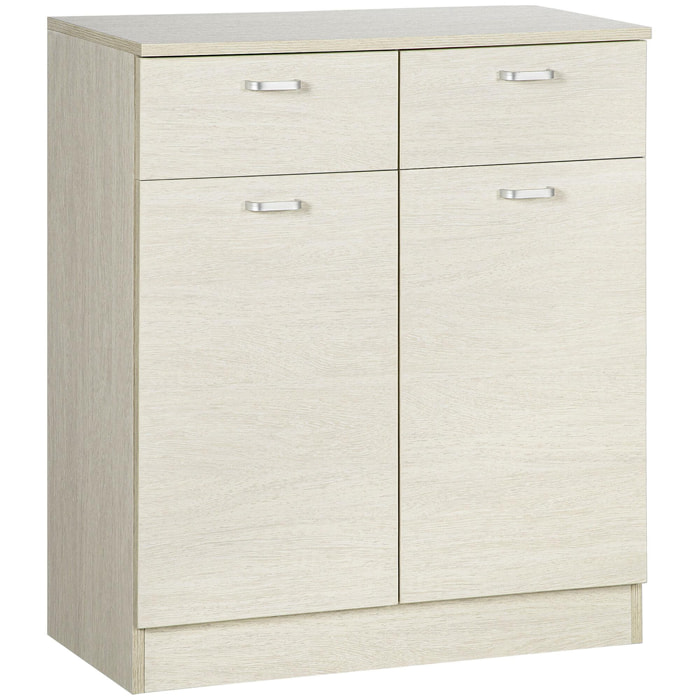 HOMCOM Armario Auxiliar de Baño con 2 Puertas 2 Cajones y Estante Interior Ajustable Mueble Auxiliar de Baño para Dormitorio Entrada Antivuelco 68x34x80 cm Natural