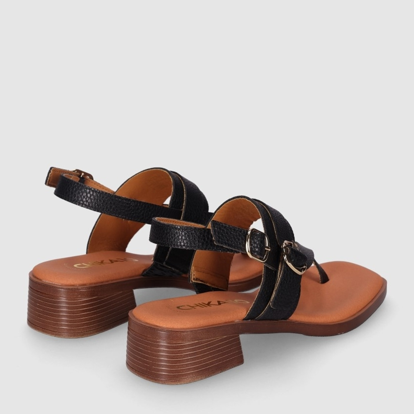 Sandalias de Serraje - Negro - Tacón: 4 cm