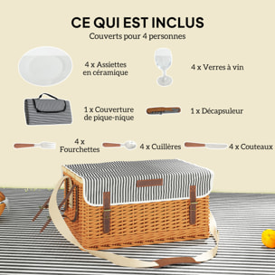 Panier de pique-nique en osier ensemble panier pique-nique 4 personnes avec petite table et accessoires