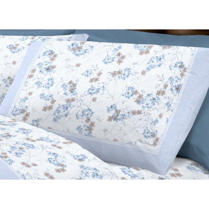 Completo Lenzuola In Calda Flanella Made In Italy Linea Europa Petra Azzurro
