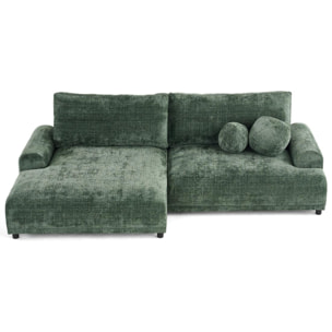 Nelly - canapé d'angle gauche 4 places convertible avec coffre en velours texturé - Vert