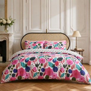 Parure housse de couette 100% percale de coton motif floral printemps blanc rose - KATE MERRITT