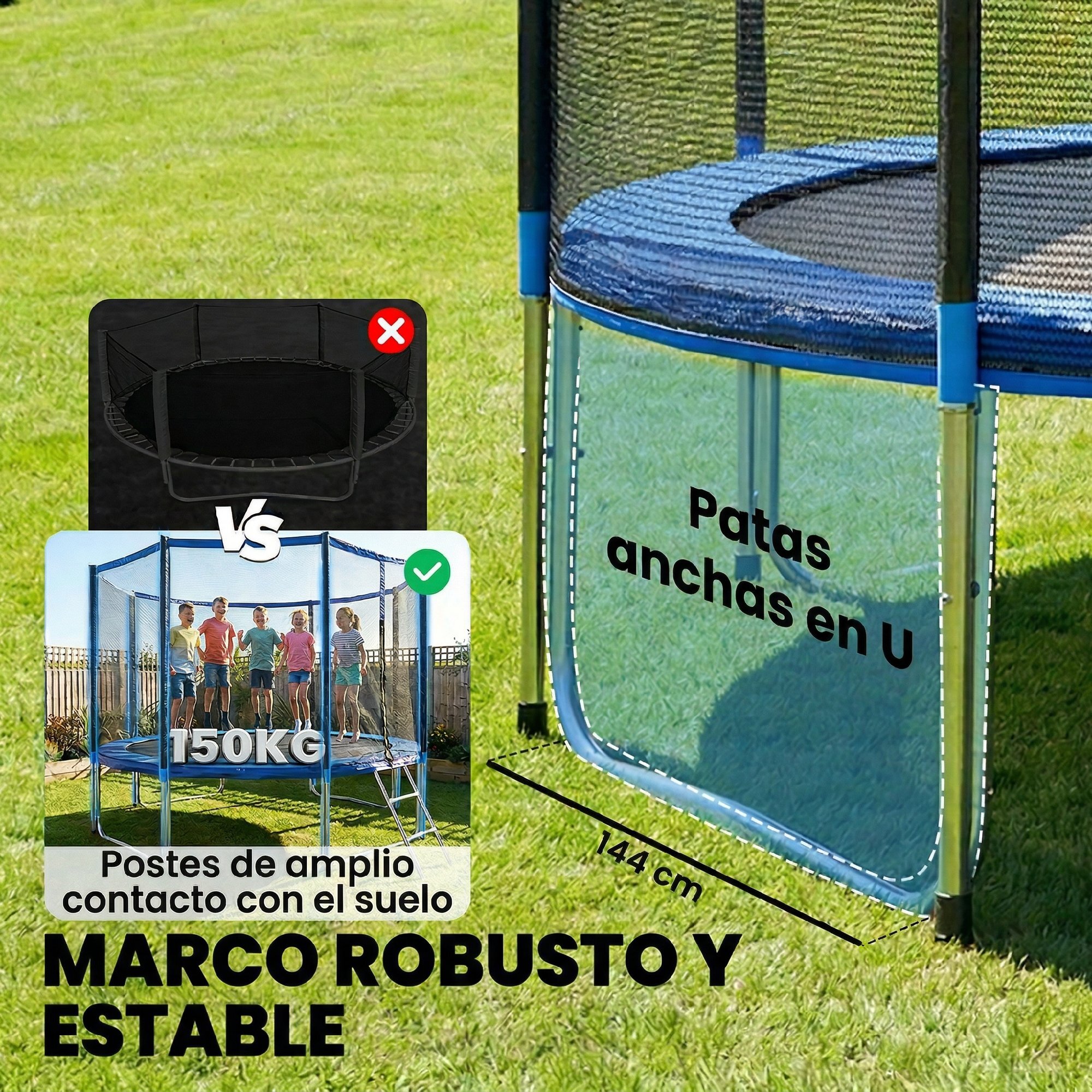 Cama Elástica para Niños Exterior Ø366 cm, Trampolín para Niños de +6 Años con Red de Seguridad, Escalera, Acolchado de Muelles y Marco de Acero Galvanizado, Carga 150 kg