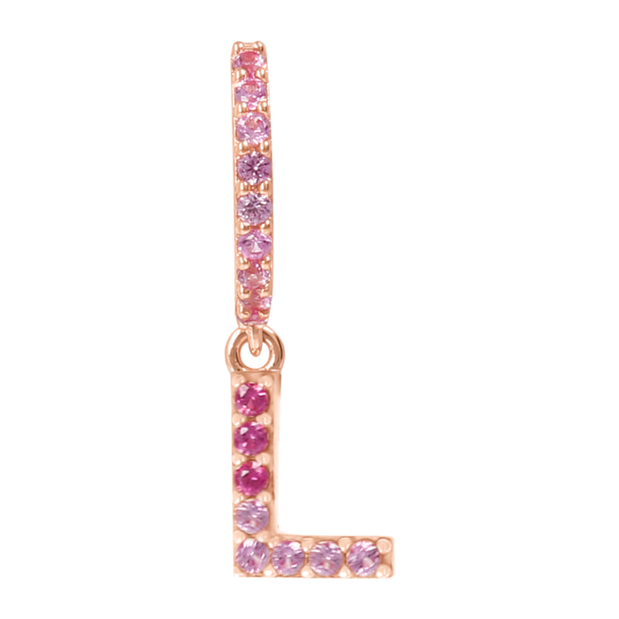 Orecchino Pendente con Lettera L in Pavé di Cubic Zirconia Rosa