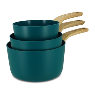 Lot de 3 casseroles en aluminium recyclé bleu canard - tous feux COLORAMA