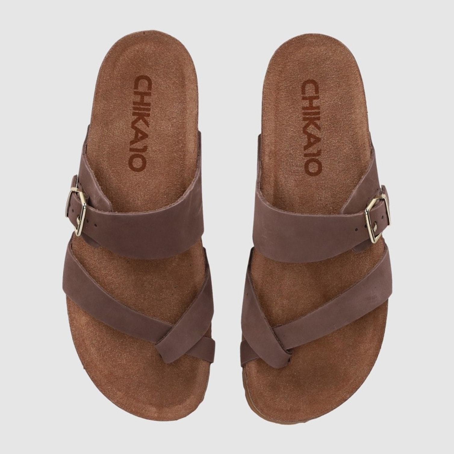 Sandalias de Piel - Marron - Tacón: Bajo