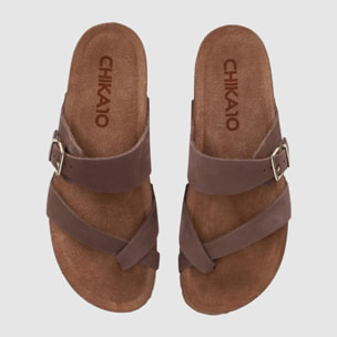 Sandalias de Piel - Marron - Tacón: Bajo