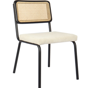 Lot de 2 chaises noires, cannage et velours côtelé - PAULA