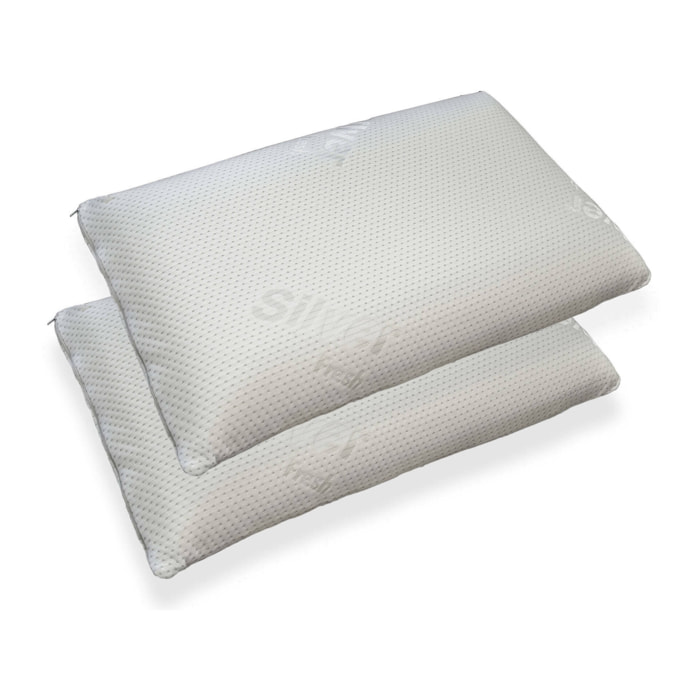 Set di 2 guanciali Aventura, Cuscino per letto, Poggiatesta imbottito, Cuscinetto per camera da letto, Made in Italy, 71x41 h13 cm, Bianco
