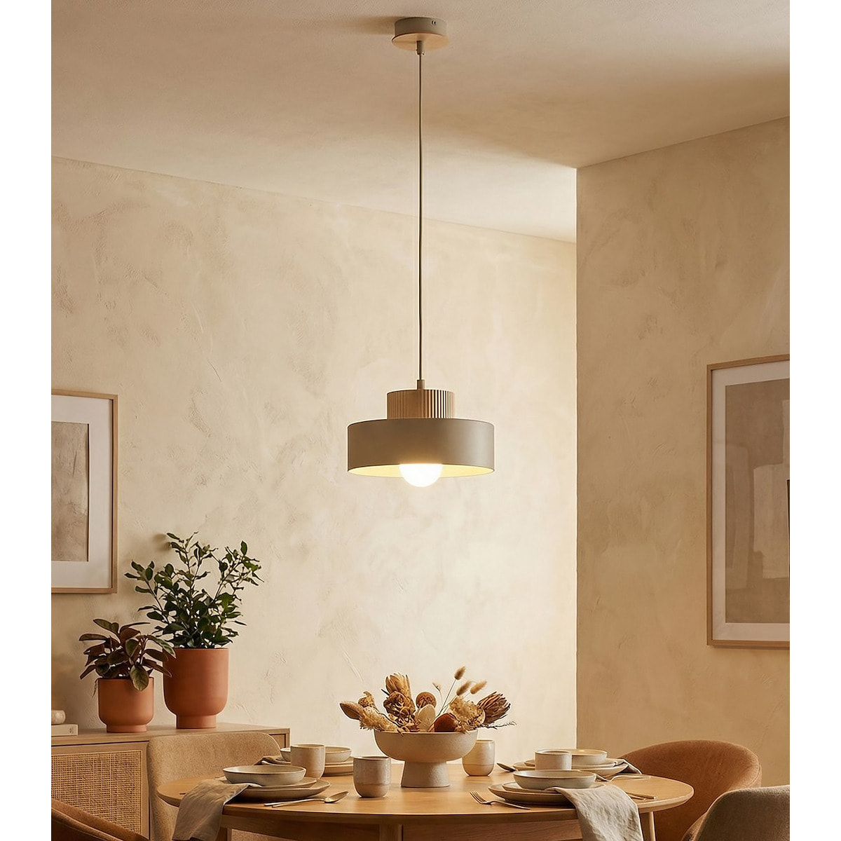 Lampada a sospensione KIVI in acciaio color mokka e legno