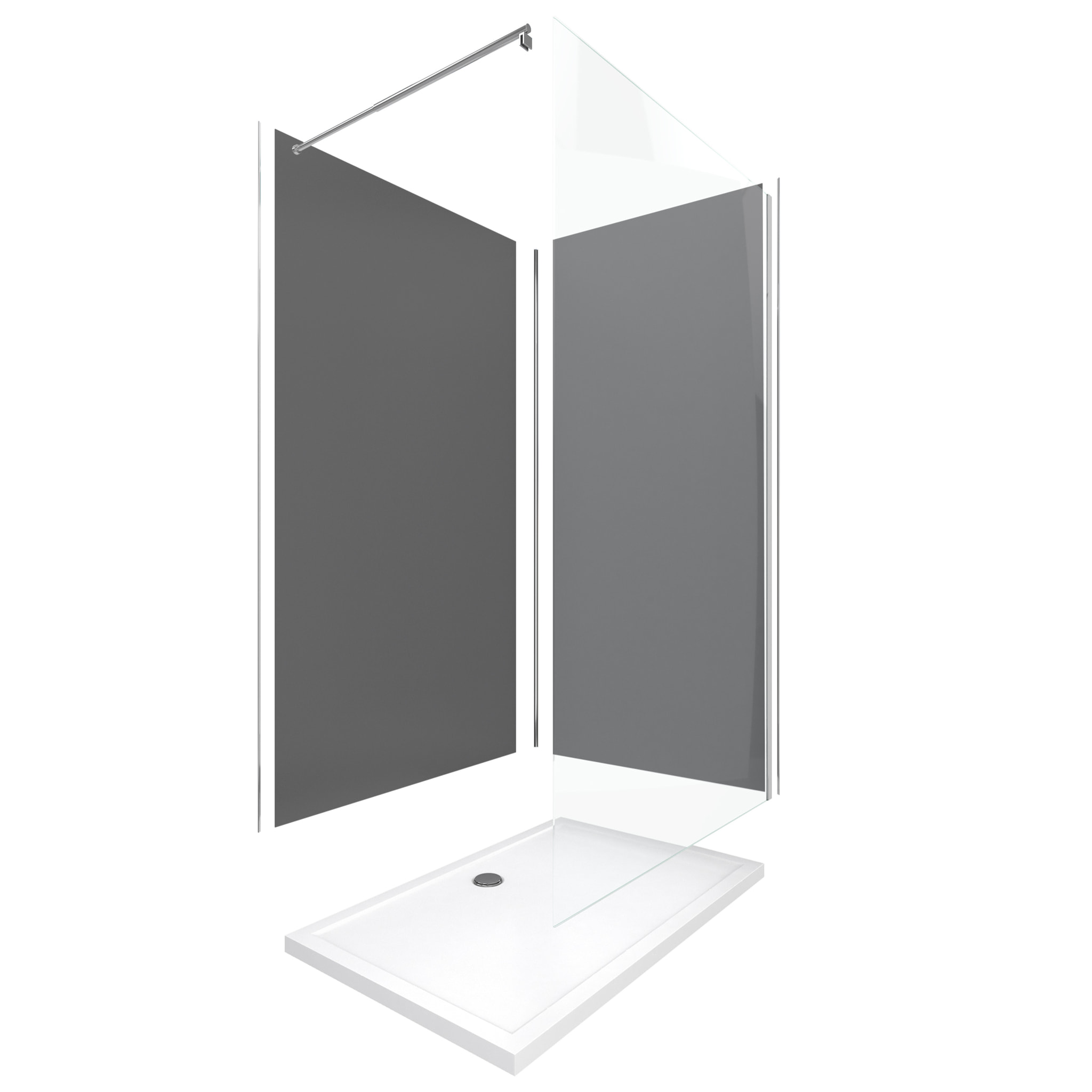 Pack Douche a l'Italienne 90x120 - Kit Panneaux Muraux Gris/Chrome + Receveur + Paroi 6 mm