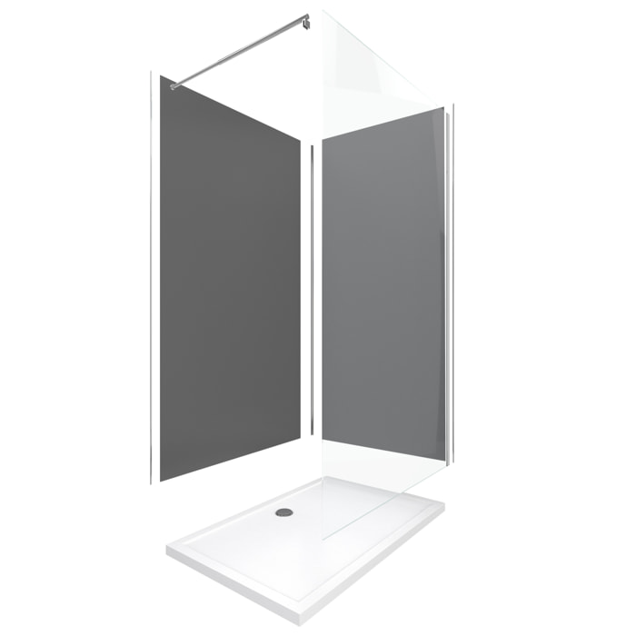 Pack Douche a l'Italienne 90x120 - Kit Panneaux Muraux Gris/Chrome + Receveur + Paroi 6 mm
