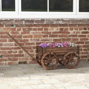 Jardinière chariot à fleurs en bois sapin traité carbonisation