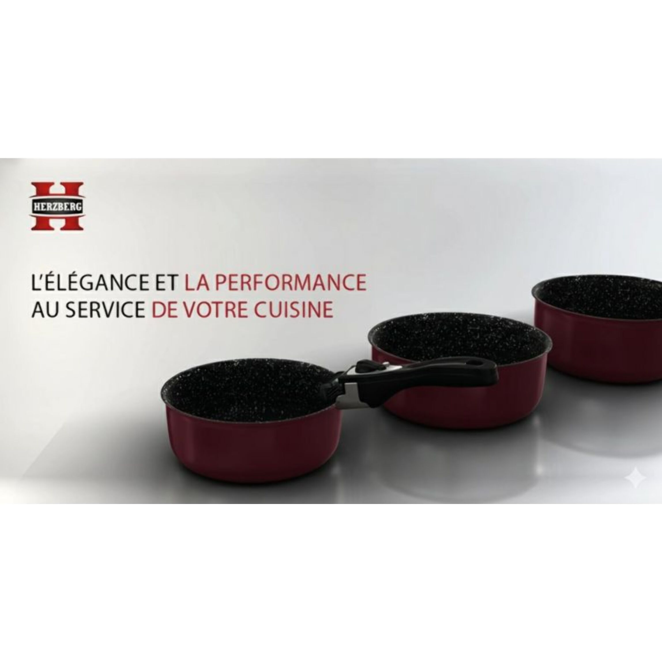 Batterie de cuisine revêtement pierre avec manche amovible 7 pièces bordeaux Herzberg HG8053-BR