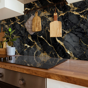 Sticker crédence adhésive - MARBRE NOIR ET OR - 60x100cm