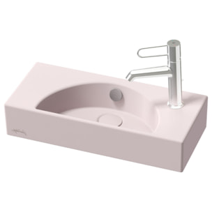 Lave-mains compact 50 cm Odéon Rive Gauche 1 trou de robinetterie à droite Rose pâle satiné avec bonde