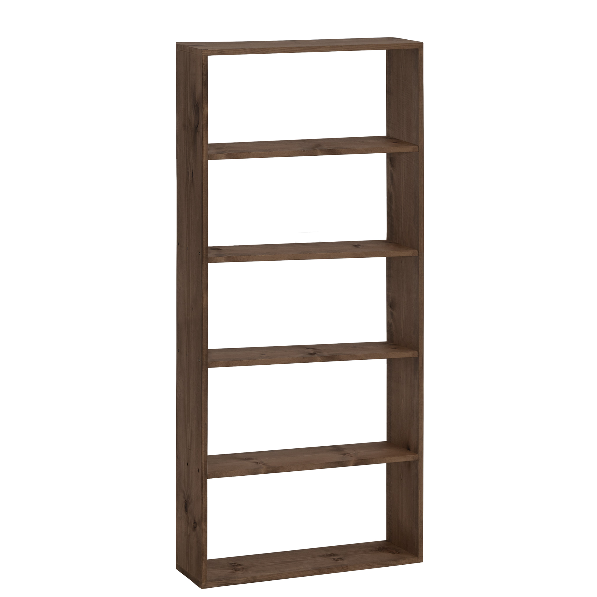 Estantería de madera maciza tono nogal con 4 estantes Alto: 182 Largo: 80 Ancho: 20