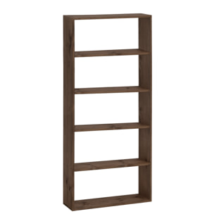 Estantería de madera maciza tono nogal con 4 estantes Alto: 182 Largo: 80 Ancho: 20