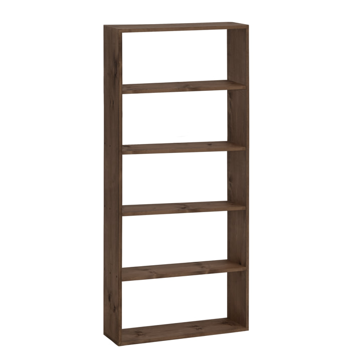 Estantería de madera maciza tono nogal con 4 estantes Alto: 182 Largo: 80 Ancho: 20