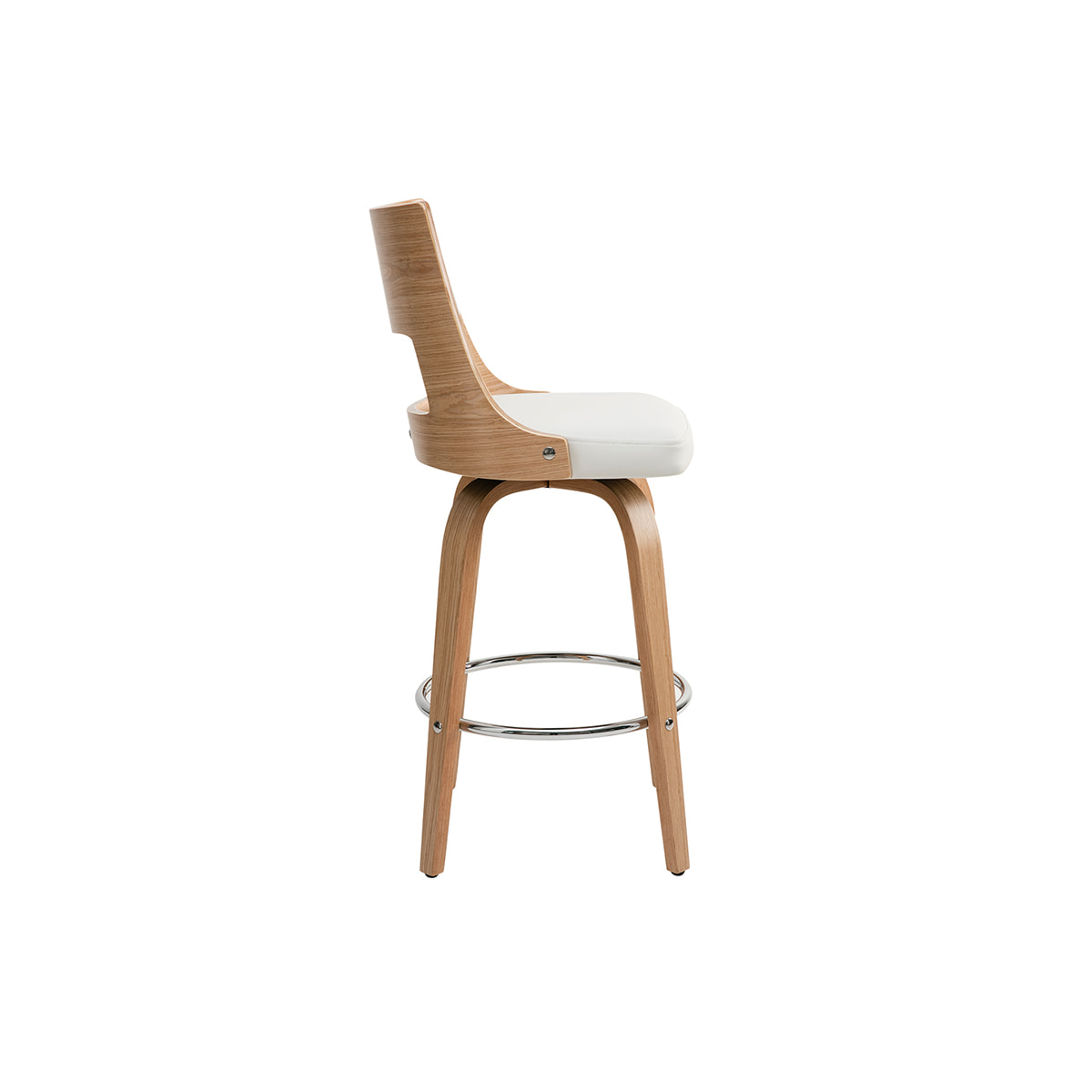 Tabouret de bar scandinave pivotant blanc et bois clair GARBO