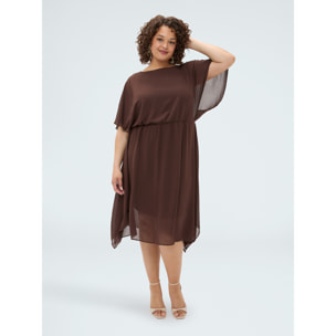 Fiorella Rubino - Vestito in georgette con orlo asimmetrico - Marrone