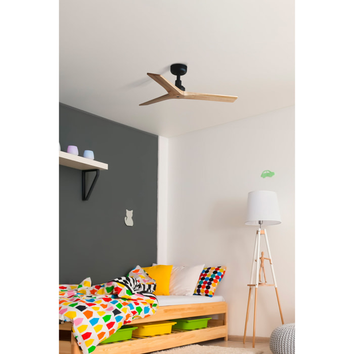 KLIM S Ventilateur de plafond noir/bois chêne TUYA